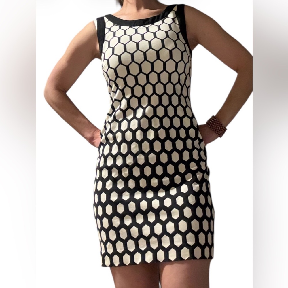 Banana Republic Black and White Hexagon Sheath Midi Dress